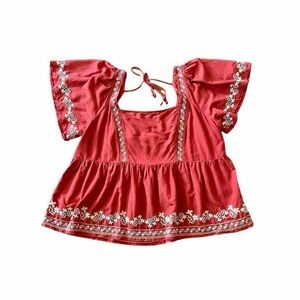 Old Navy Red Embroidered Boho Top 3X